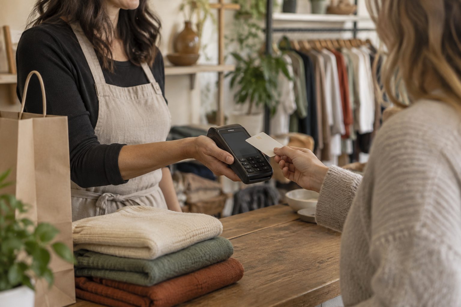 Il banco di un negozio che incassa con Shoppi Pay
